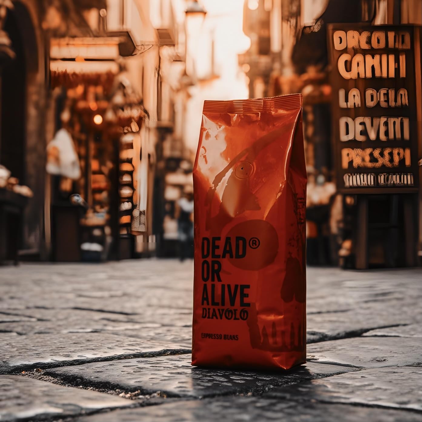 DEAD OR ALIVE Caffè Espresso in Grani DIAVOLO – Tostatura Scura Estrema – 100% Robusta – Bassa Acidità – Stile Napoletano – 1 kg