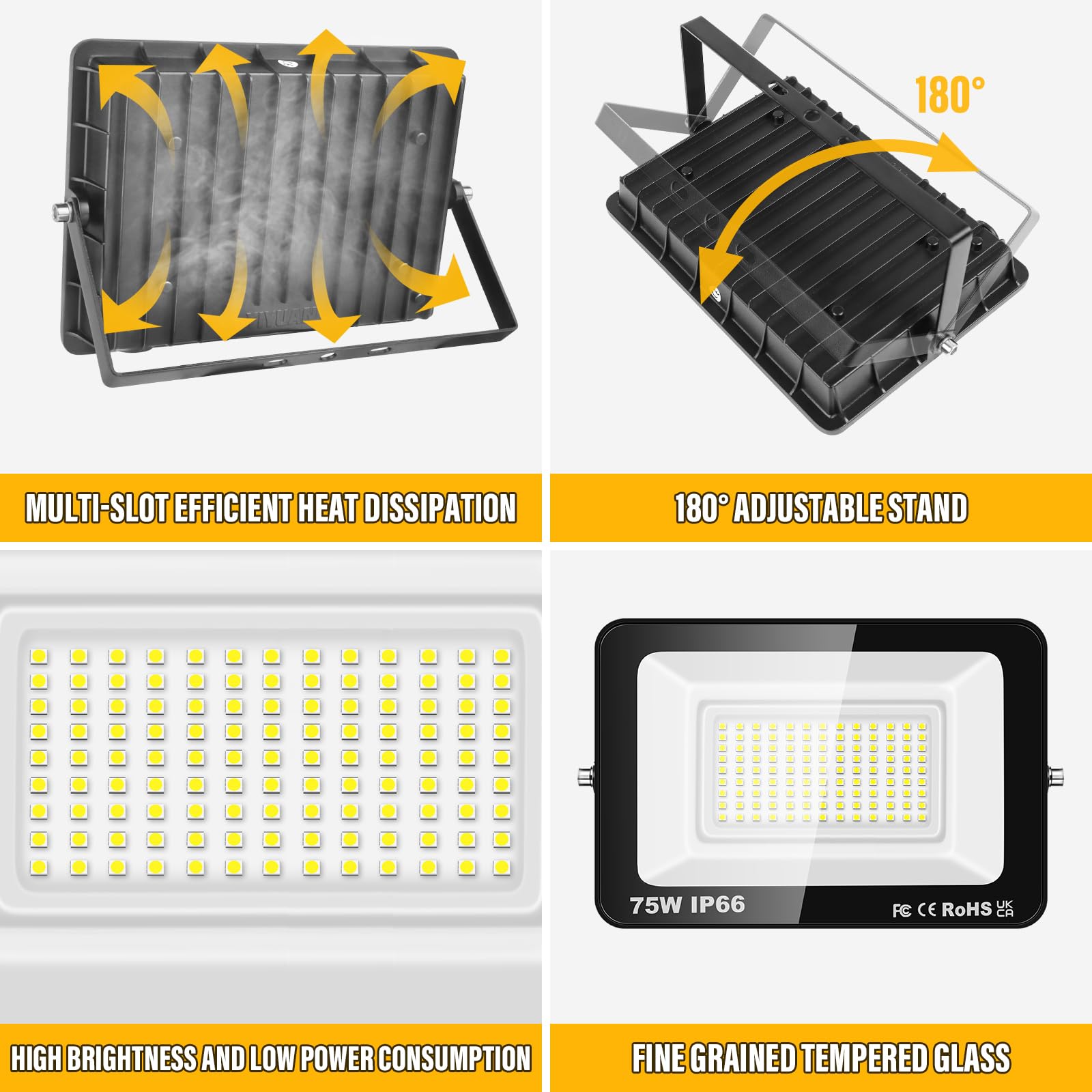 RIGIDON 75W LED Flood Light with 1M Cable UK Plug - Image 2