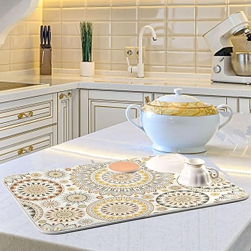 Vista 22 de Tapete de secado de platos de mariposas botánicas para encimera de cocina, almohadilla de secado de microfibra absorbente, grande, 18 x 24 pulgadas