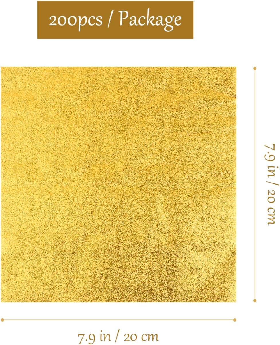 Beavorty 200pcs Gold Candy Wrappers Foil Chocolate Wrappers 7" X 7" Square Package Wrapping Papers for Chocolate Candy Valentine's Day Wedding Birthday Accessories