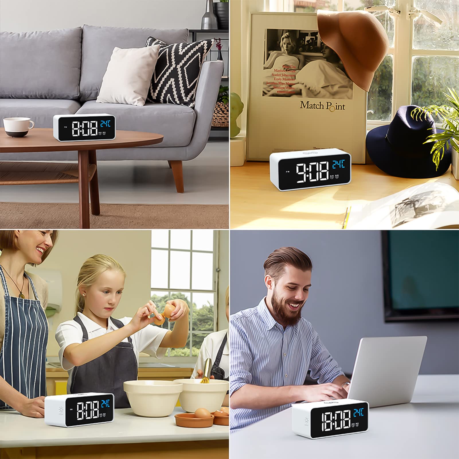 Sveglia elettrica, Orologi digitali a LED con caricabatteria Wireless Snooze e Orologio da Tavolo Regolabile con luminosità