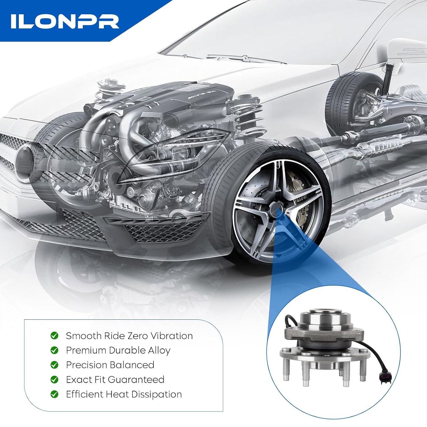 ILONPA 513188 Front Wheel Bearing & Hub Assembly 6 Lug w/ABS for Chevy Trailblazer EXT SSR/Buick Rainier 4.2L/ Saab 9-7x 4.2L/ GMC Envoy 4.2L XL XUV/Oldsmobile Bravada/Isuzu Ascender 4.2L, 1PC