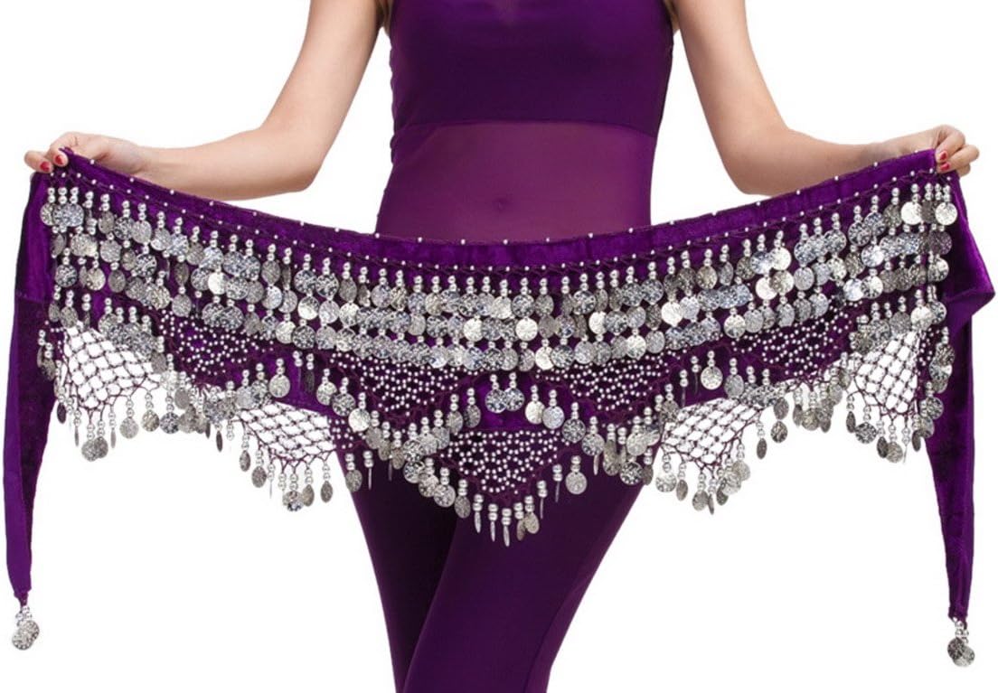 Aivtalk Women Belly Dance Hip Scarf with Coins Velvet Belly Dance Belt 320 Coins