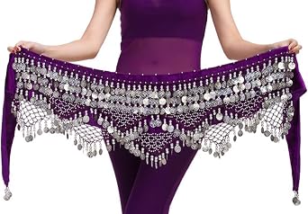 Aivtalk Women Belly Dance Hip Scarf with Coins Velvet Belly Dance Belt 320 Coins