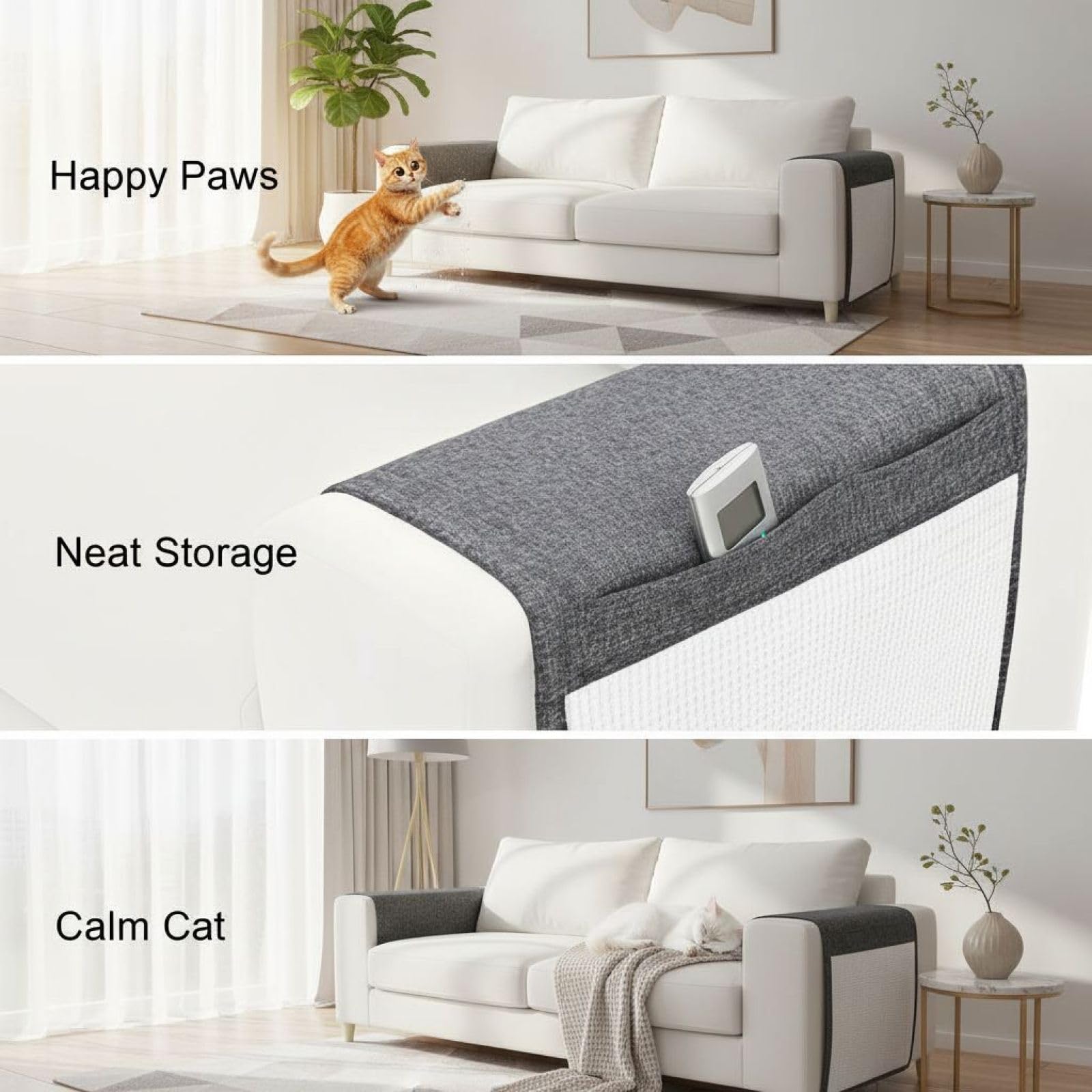 Almohadilla para rascar sofá y gatos, rascador de esquina de sisal natural de 51 pulgadas para el lado del sofá, protección de muebles contra gatos, almohadilla lateral grande con borde de tela, gris