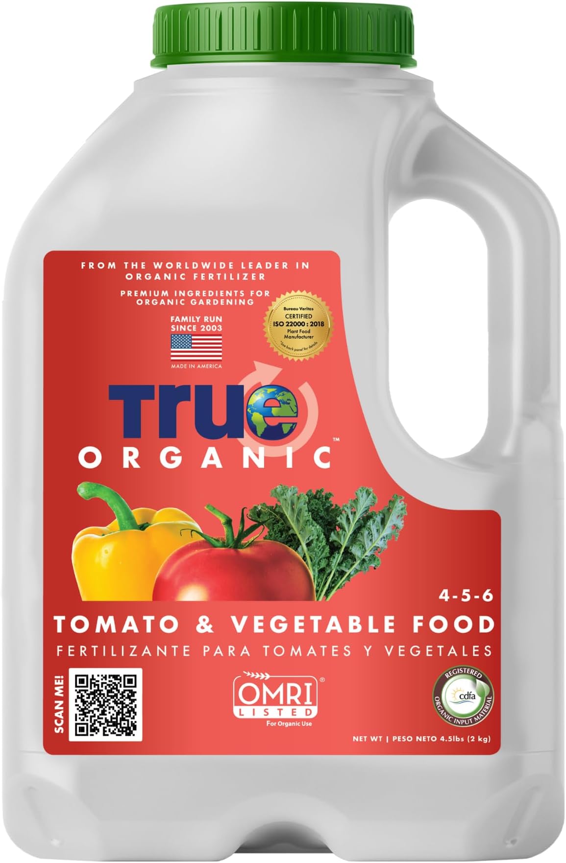 Tomato and Vegetable Food Granular Fertilizer 4.5lbs Jug - CDFA, OMRI Listed for Organic Gardening NPK 4-5-6