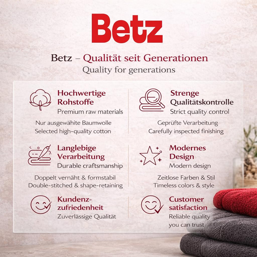 Betz Premium Handtuch-Set 12-teilig, Oeko-TEX Standard 100, 100 % Baumwolle, 470 g/m², 2 Duschtücher, 4 Handtücher, 2 Gästetücher, 2 Seiftücher, 2 Waschhandschuhe - Farbe rubinrot/Graphit