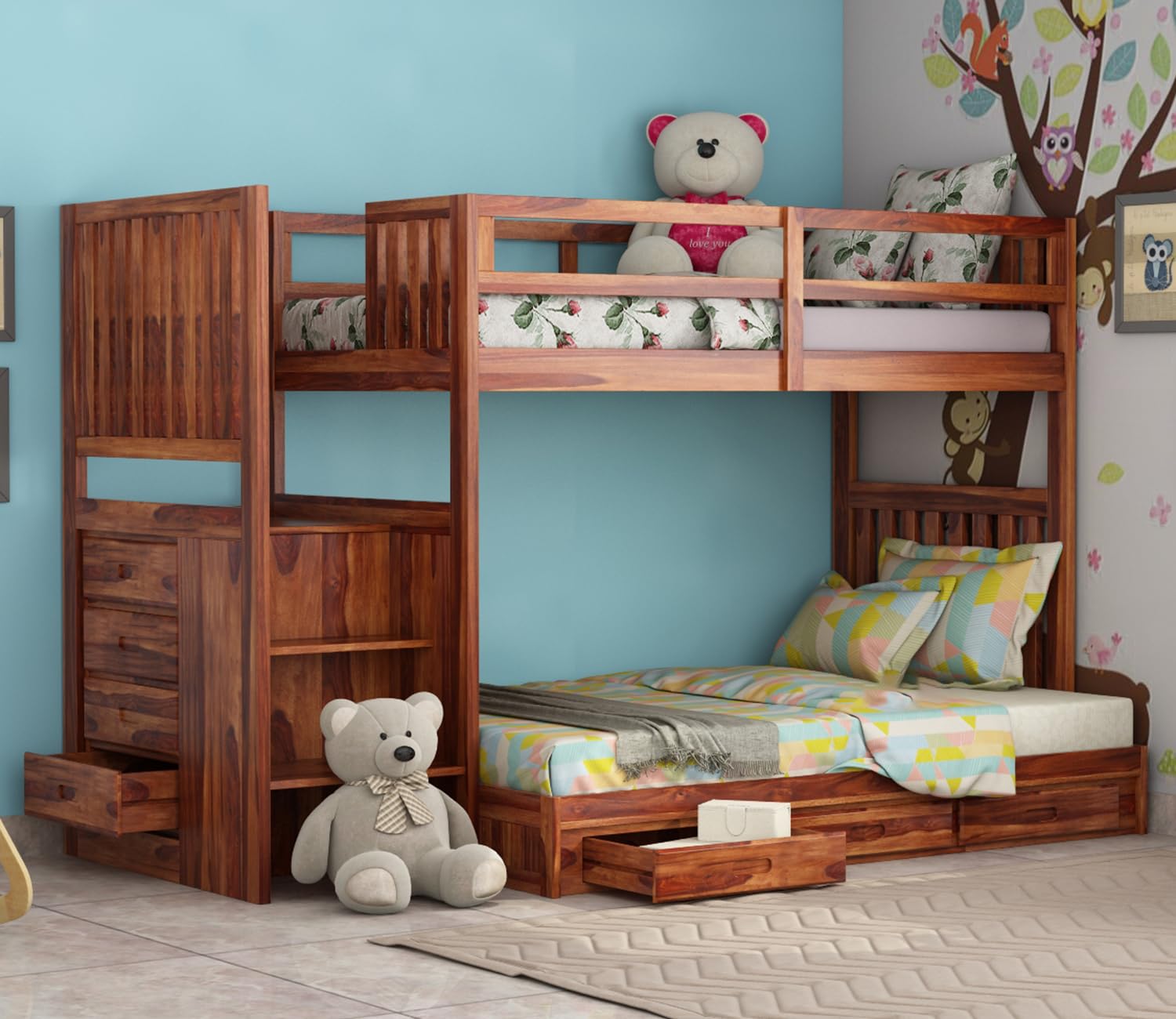 Wudniture Sheesham Wood Cheshire Bunk Bed Double Matte Honey Finish