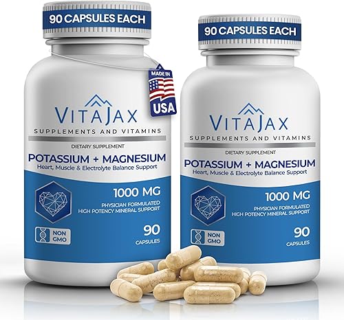 Miniatura 9 de Suplemento de potasio y magnesio 1000 mg 90 cápsulas Suplemento de magnesio y potasio para corazón, calambres en las piernas, músculos