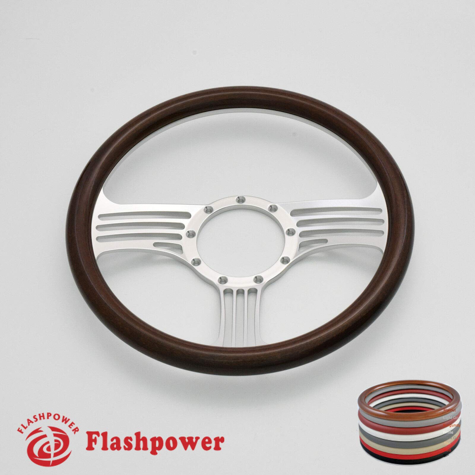 Flashpower 14'' Billet Half Wrap 9 Bolts Steering Wheel with 2'' Dish and Horn Button(Black)