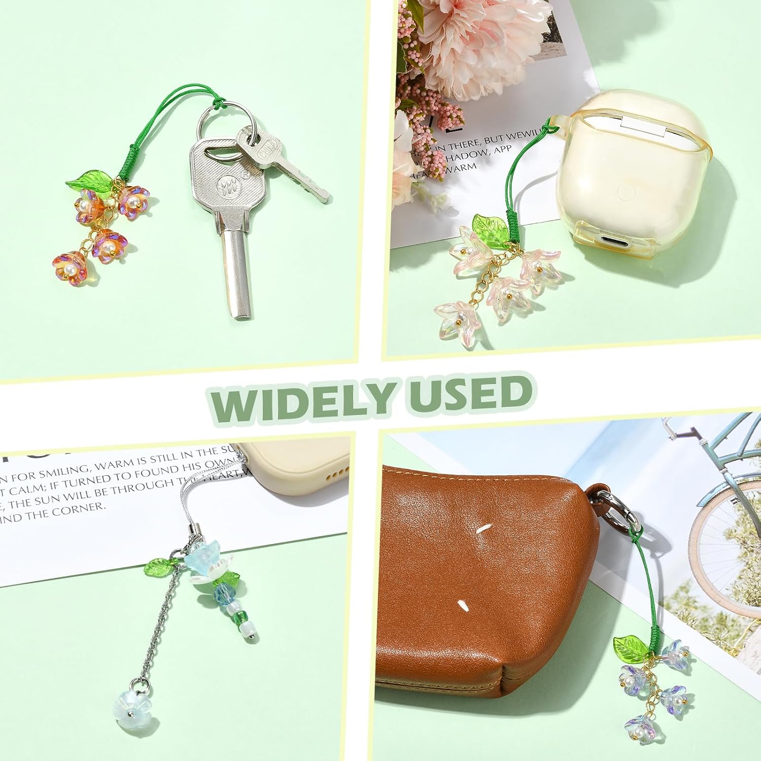BEEFLYING 6-8 Pcs Colorful Flower Mobile Phone Charms Cute Glass & Acrylic Cell Phone Charm Straps Aesthetic Pendants Accessories For Wallets Keychains Bag