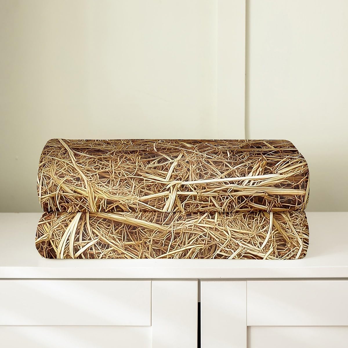 jejeloiu Straw Flannel Fleece Throw Blanket Queen 90"x90" Western Farmhouse Plush Blanket for Sofa Couch Cowboy Theme Fuzzy Blanket Room Decorations