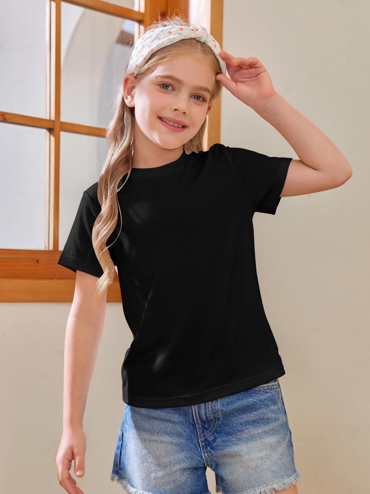 Haloumoning Dziewczęce t-shirty z krótkim rękawem dla dzieci, na lato, okrągły dekolt, do noszenia na co dzień, oversized