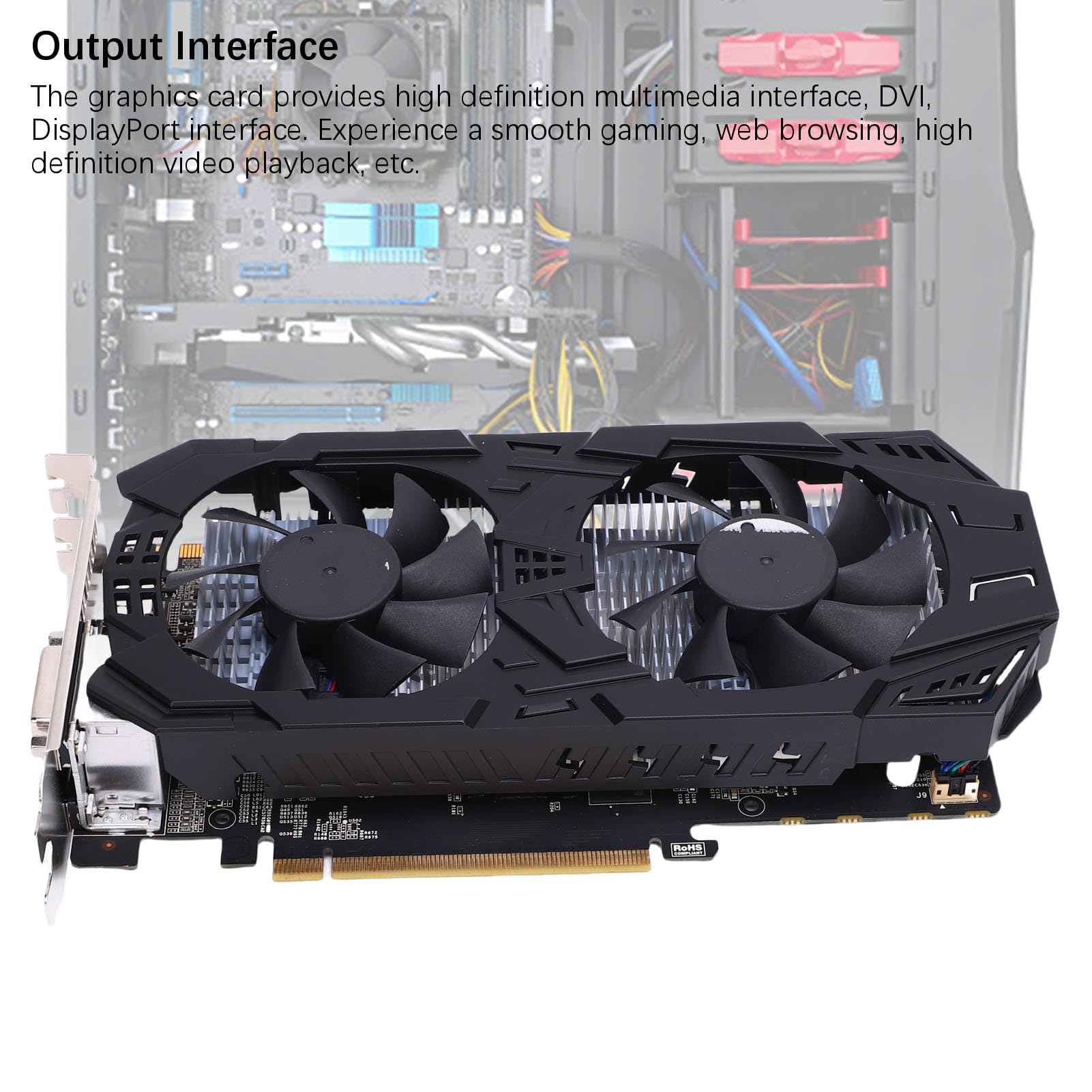 Cuifati GDDR5 2GB Computergrafikkarte, 128 -Bit -PCIe 3.0 X16 Gaming -Grafikkarte mit 2 Cooling -Lüfter, PC -GPU für Gaming, mit HD Multimedia Interface Display Port DVI -Schnittstelle