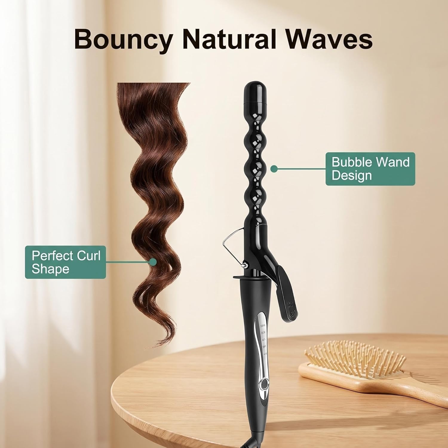 Bubble Curling Iron Ceramic 1” Curling Wand Beach Wave Bubble Wand Curler for Long Hair Fast Heating Hair Iron Styling Tool