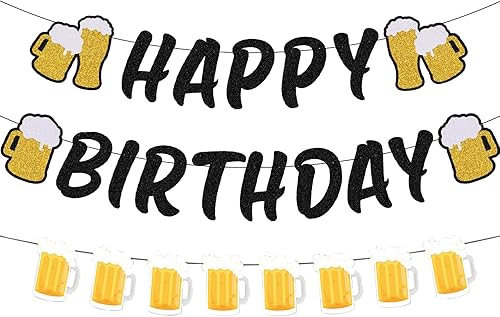 Cartel de cumpleaños de cerveza para fiesta de cerveza y suministros de fiesta de boda de cumpleaños (negro)