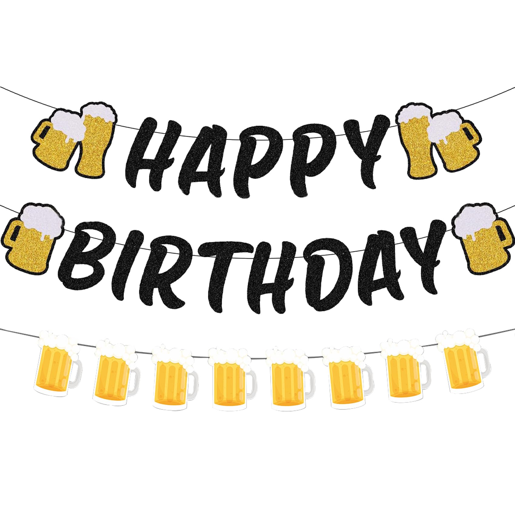 Beer Birthday Banner for Beer Party and Birthday Wedding Party Supplies (Black)
