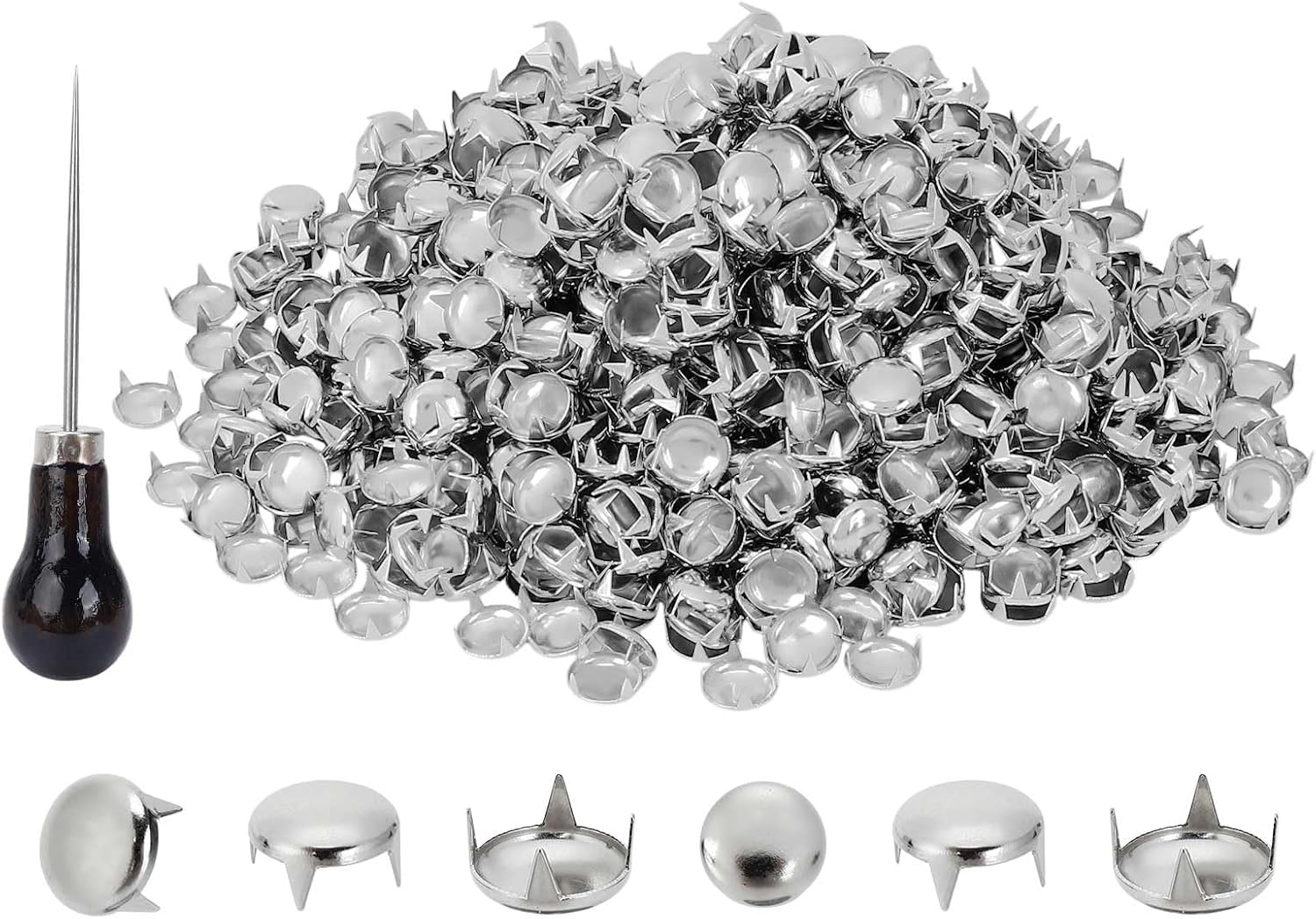 XYMYNWE 800 PCS Round Dome Studs, 10 mm Silver Studs for Clothing | Nailhead Rivets with Awl, Metal Punk Studs and Spikes for Crafts Clothes Shoes Bags Pet Collars