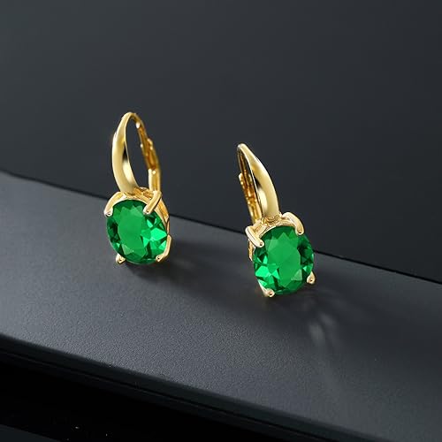 Miniatura 4 de Gem Stone King 18K Oro Amarillo Chapado en Plata 11X9MM Piedra Natal de Gema Ovalada con Cierre de Palanca, Aretes Colgantes para Mujer