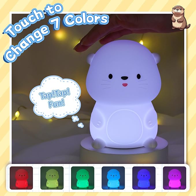 Attivolife Attivolife Otter Night Light for Kids, Cute Sea Otter Silicone Lamp, Protable Nursery Table Lamp with 7 Color & Dimmable & Timer, Toddler Room Decor Gifts for Baby Children Teen Birthday Christmas photo 2