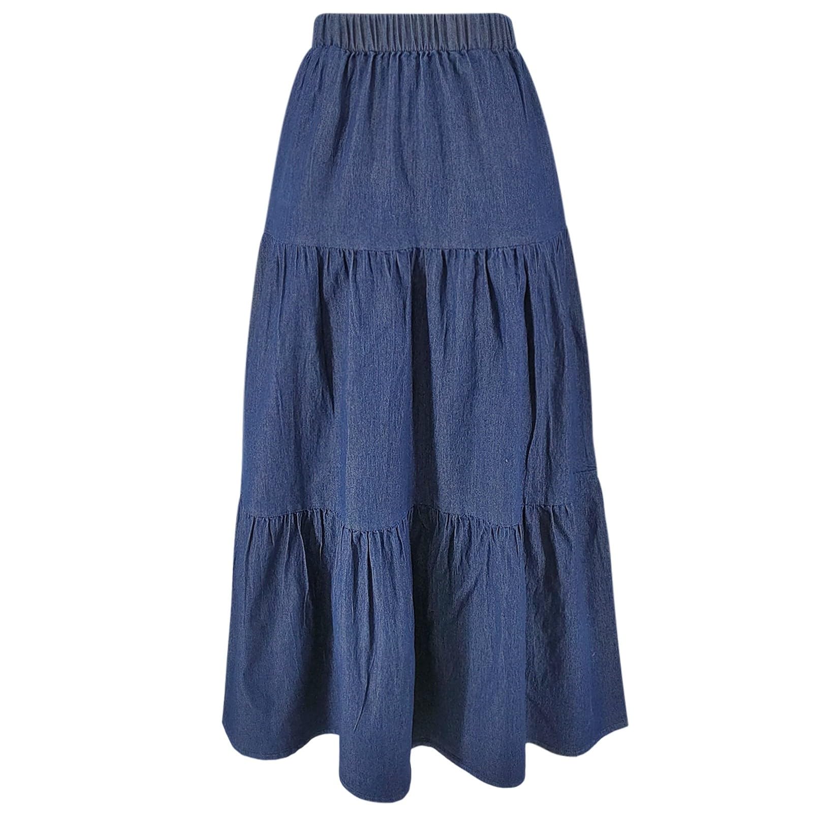 Falda Larga Vaquera Informal para Uso Diario, Falda Vaquera de Largo Midi para Verano y Entretiempo, Cintura Alta con Botones, Corte Recto, Bolsillos, Denim Suave