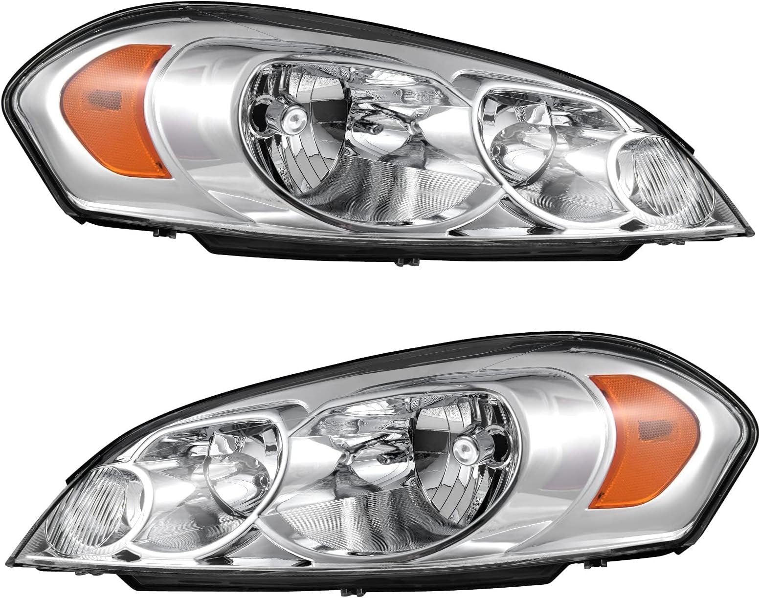 AUTOSAVER88 Headlight Assembly Compatible with 2006 2007 2008 2009 2010 2011 2012 2013 Chevy Impala 2014-2016 Impala Limited 06-07 Monte Carlo Headlamp Replacement Pair Chrome Housing Amber Reflector