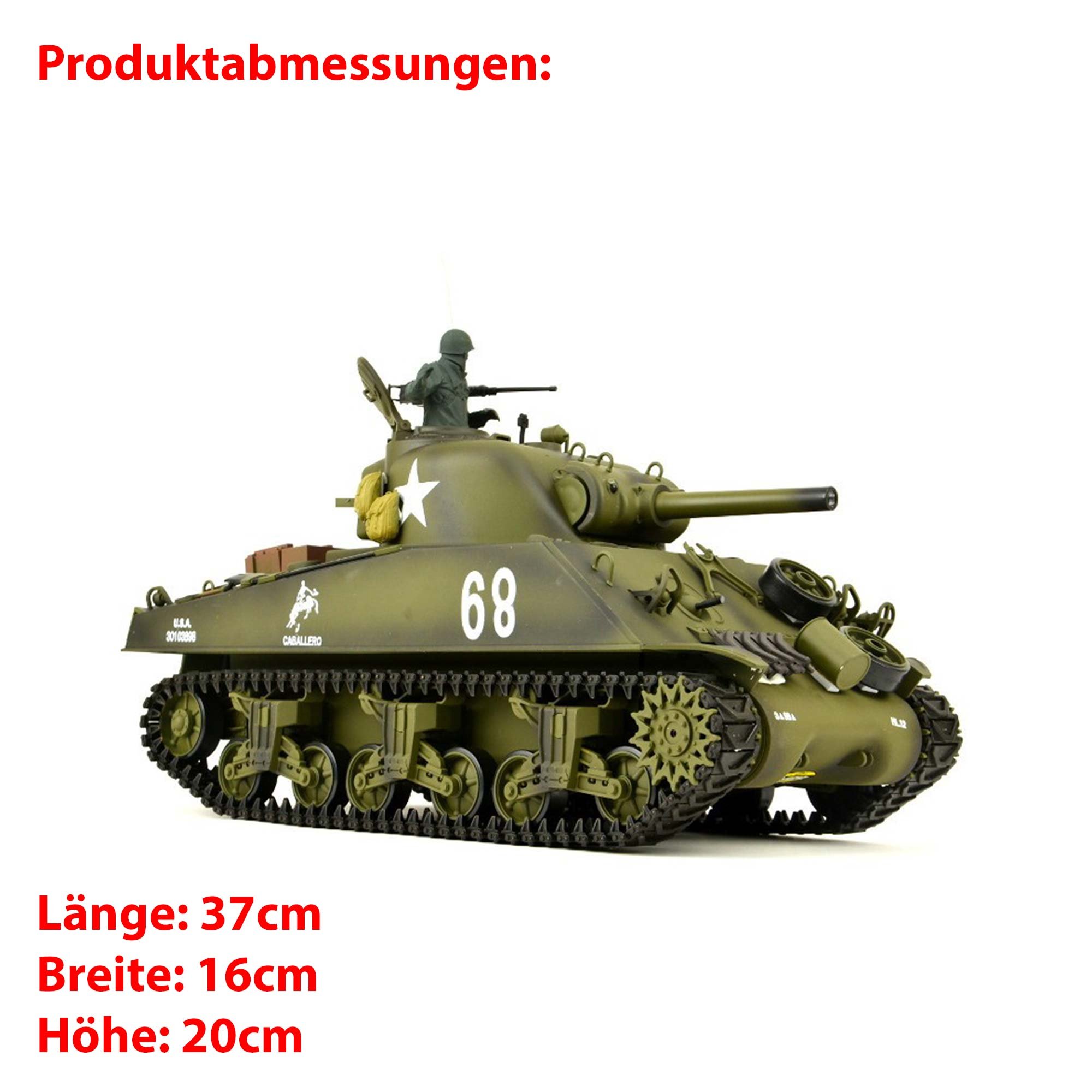 US M4A3 Sherman RC zdalnie sterowany czołg 1/16, wersja ulepszona z technologią 2,4 GHz, metalowa skrzynia biegów, funkcja strzału, dźwięku i dymu, skala modelu pojazdu łańcuchowego, kompletny zestaw