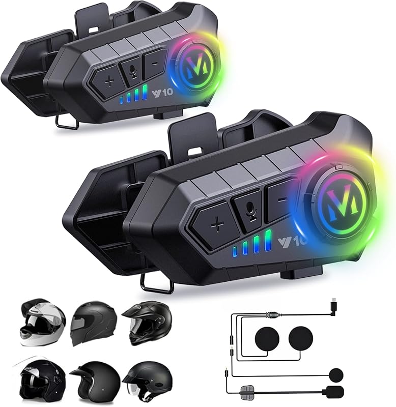 Xmenha Bluetooth Motoros Sisak Headset Mikrofonnal - 2 Személyes Intercom Kommunikációs Rendszer, Kihangosító Készlet, Vezeték Nélküli Sisak - Intercom*2