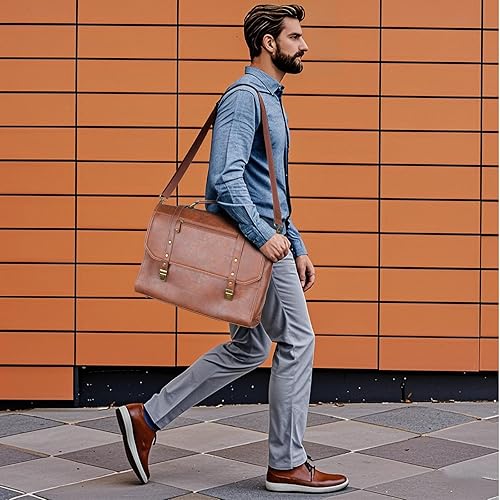 Miniatura 2 de Manificent Bolsa de mensajero para hombre de 15.6 pulgadas, impermeable, de piel sintética, maletín para laptop, bolsa grande para computadora