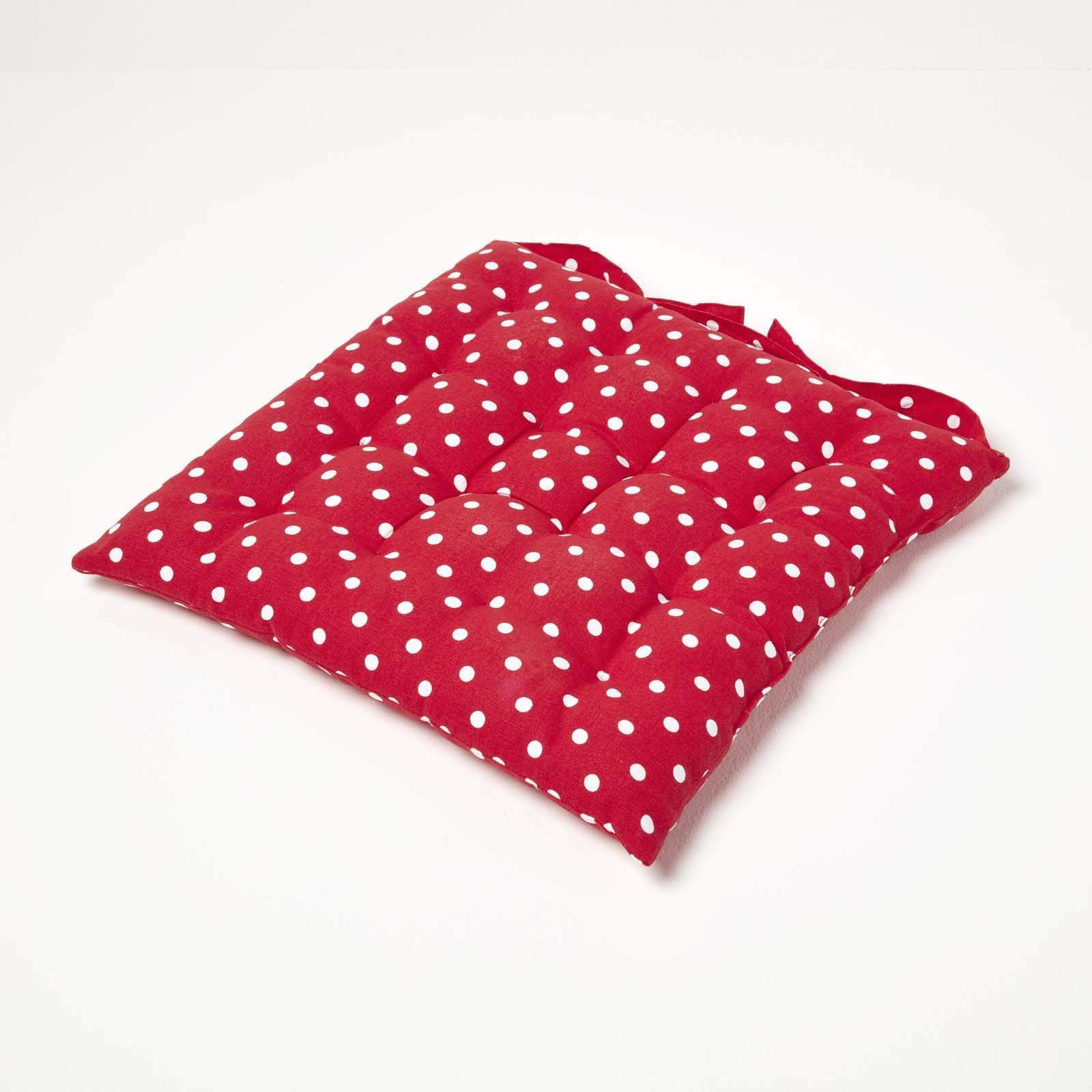 Homescapes 4er Set Stuhlkissen 40x40 cm rot-weiß gepunktet – Sitzkissen Outdoor/Indoor mit Baumwollbezug, Sitzpolster waschbar und Oeko-TEX-Zertifiziert für Esszimmer-, Küchen- & Gartenstühle