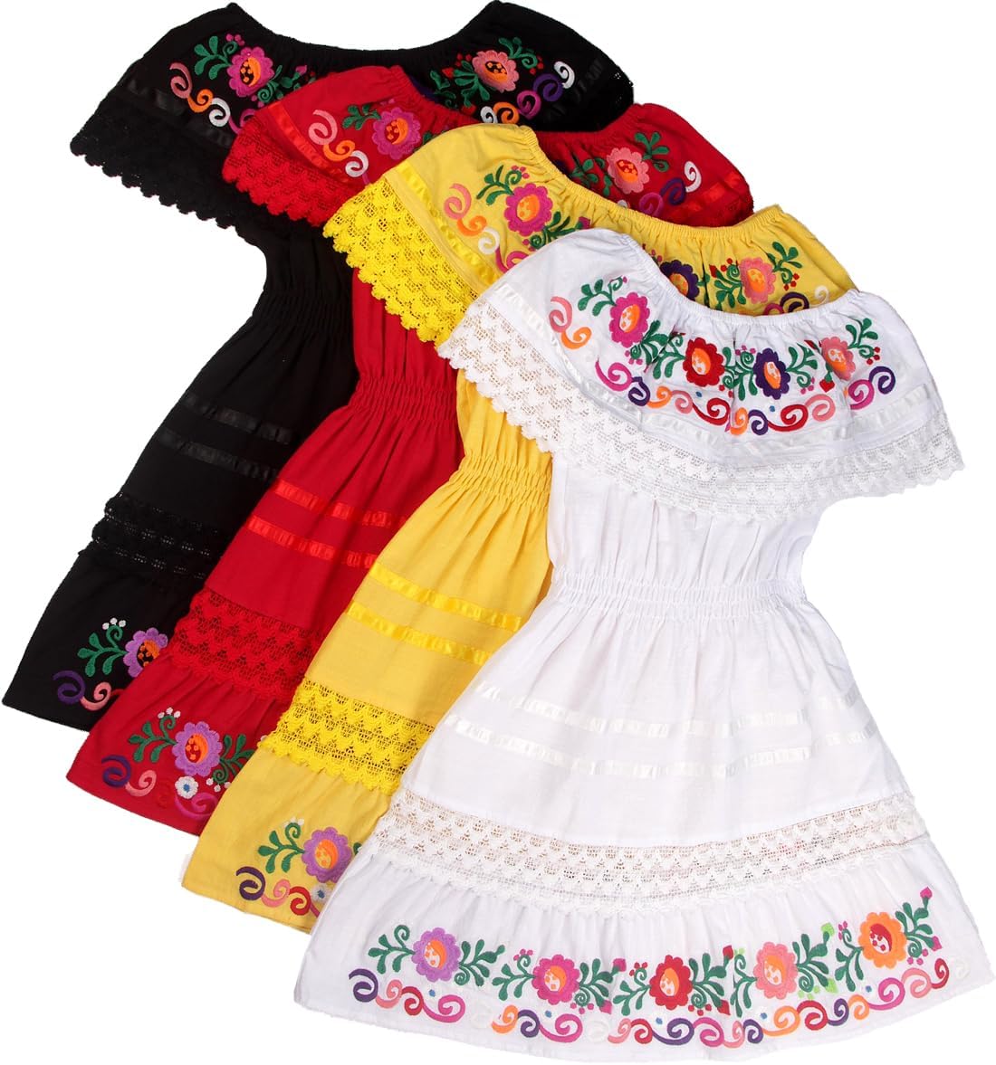 YZXDORWJ Mexican Embroidered Cinco de Mayo Dress for Girls - Kids Fiesta Floral Vestidos Girl's Traditional Dress