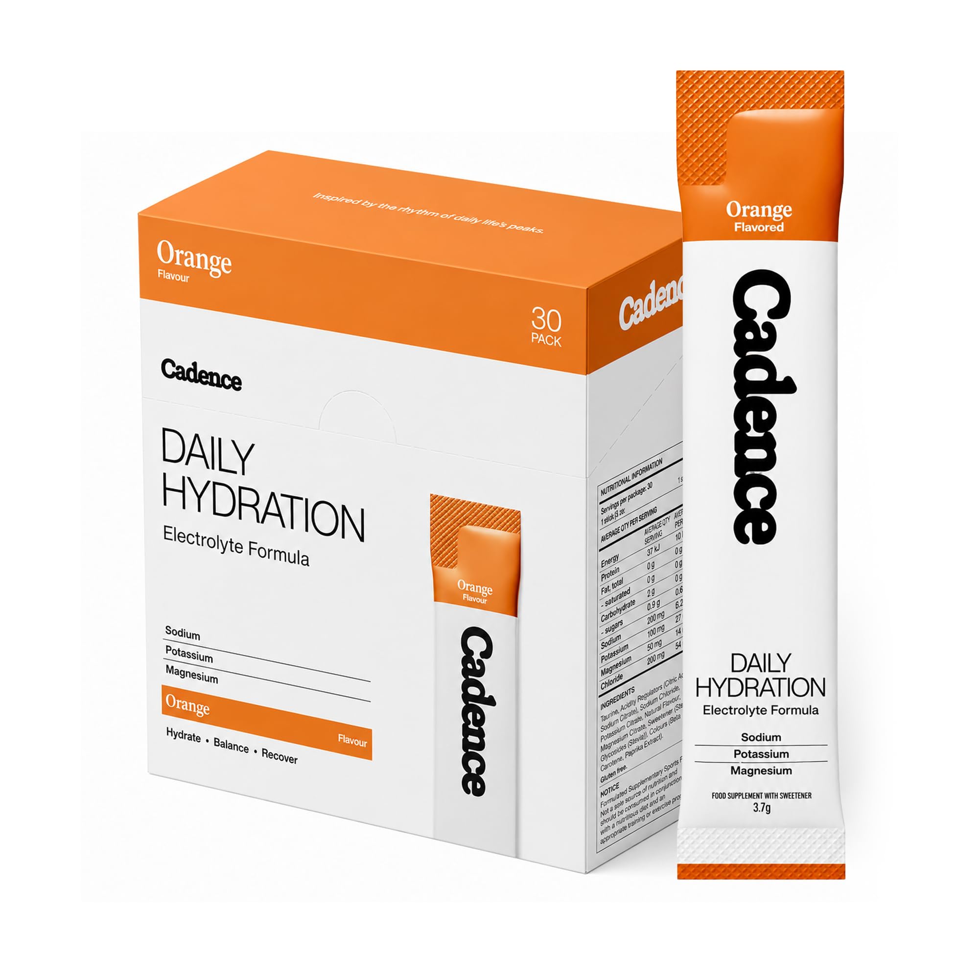 Cadence Sachets Core Orange - Carton (5g x 30) Science-Backed Hydration | Electrolyte Formula | Vegan, Keto & Paleo Friendly | Sodium, Potassium & Magnesium for