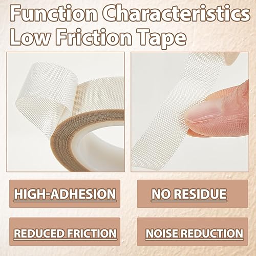 Miniatura 4 de Pushglossy 5 rollos de cinta de baja fricción de 12 pulgadas x 33 pies, cinta deslizante de cajón de cortina sedosa, reducción de ruido de arrastre,