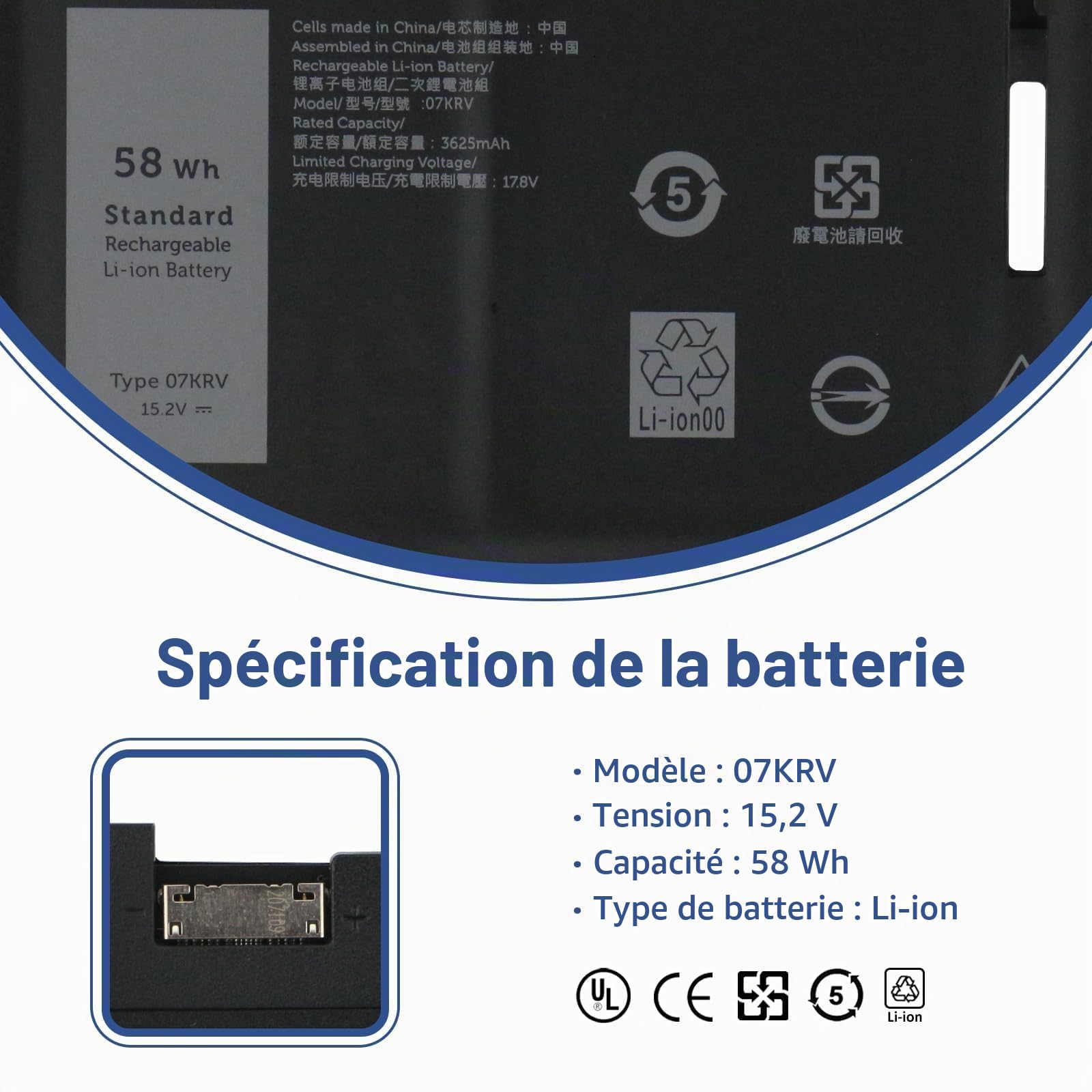 ANTIEE FK0VR 07KRV Laptop Batterie pour Dell Latitude 15 5530 7530 13 5330 7330 14 5430 7430 2-in-1 Precision 3570 Mobile Workstation Series P133G P134G P138G P139G P139G002 P138G002 P133G002