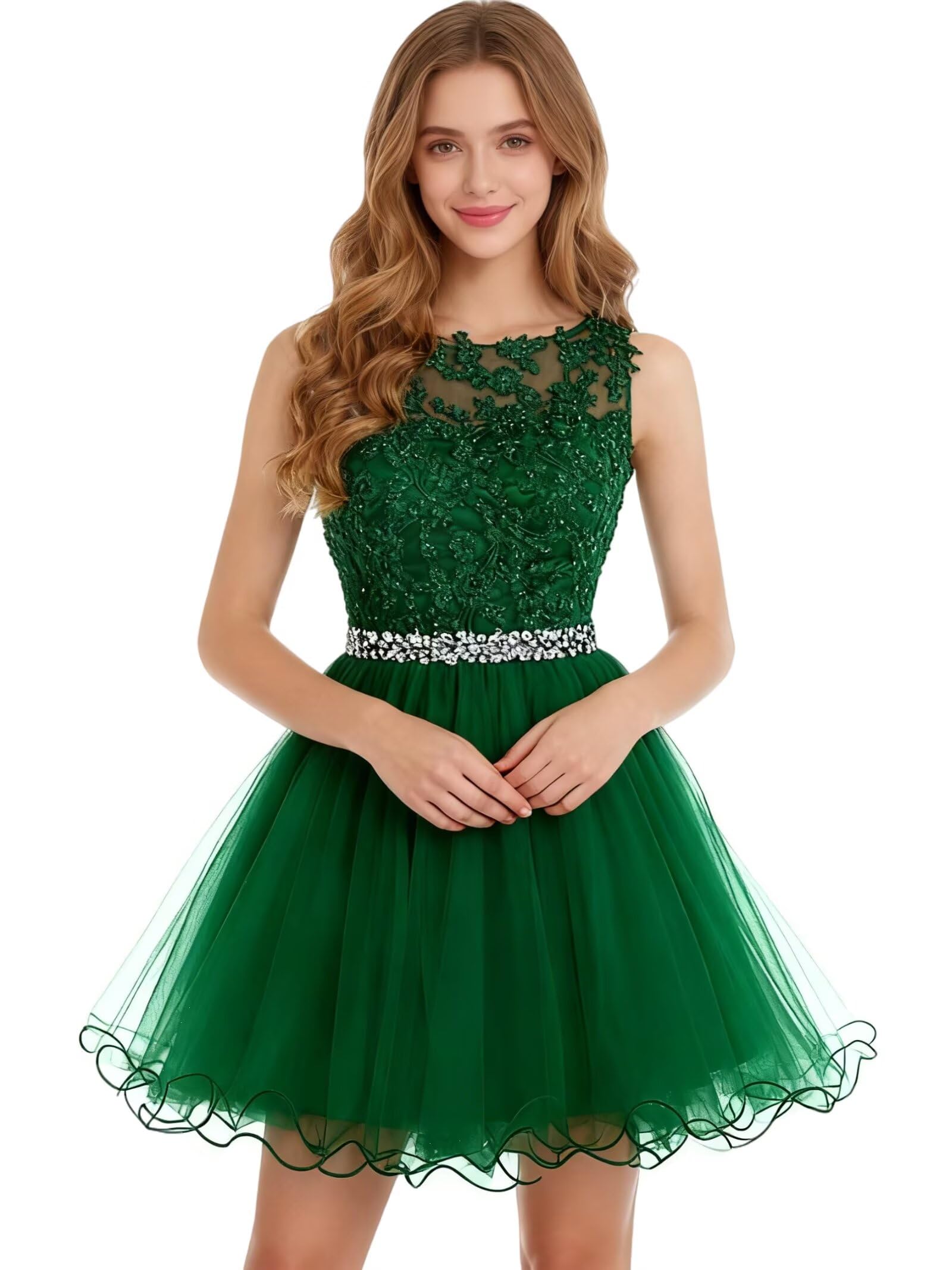 Dydsz Womens Scoop Appliques Homecoming Dress Short Cocktail Party Gown