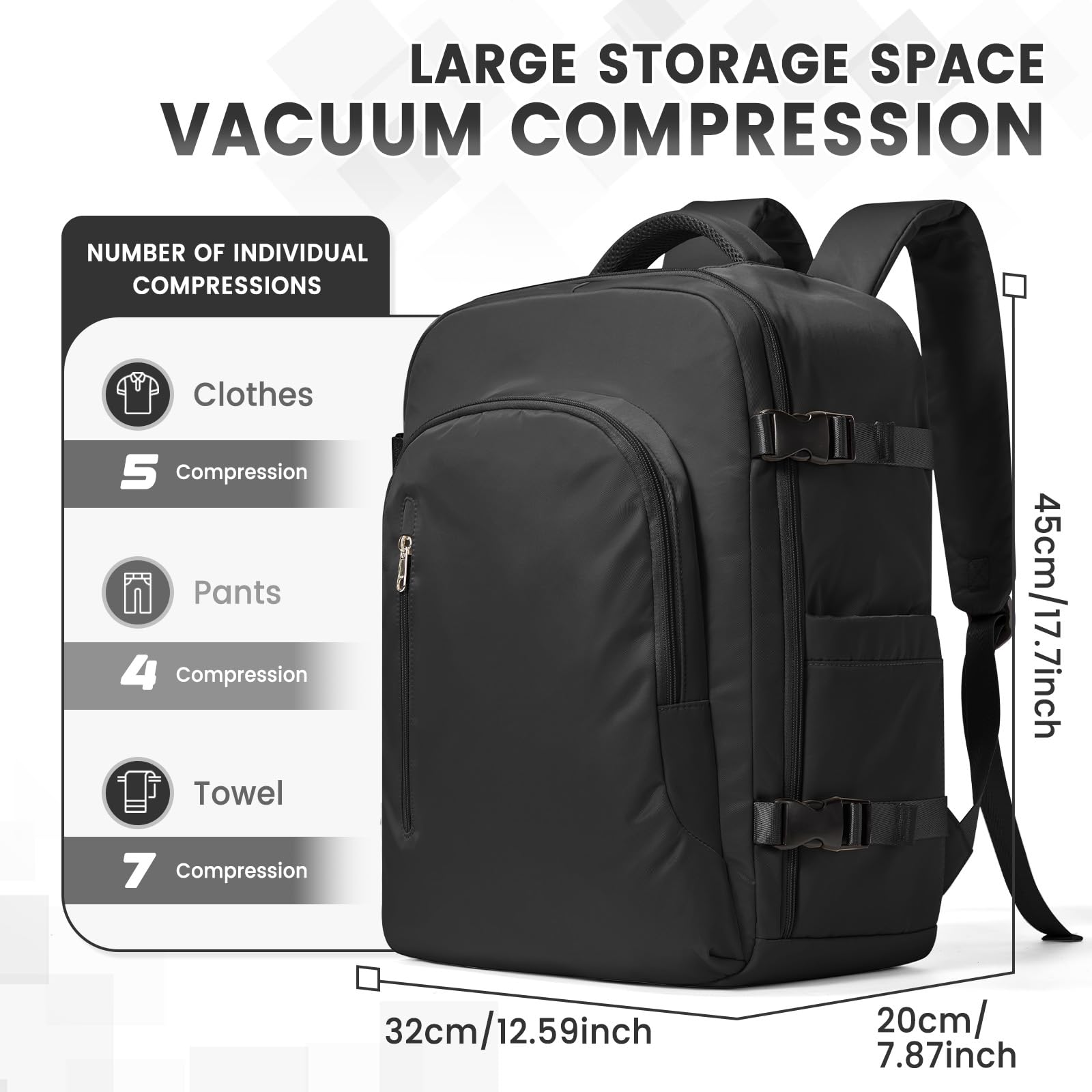 BJLFS Zaino da viaggio aereo Bagaglio a mano con Pompa per Sottovuoto Borse da Cabina per Ryanair 40x20x25 Airback con compressione sottovuoto,Zaino Casual per laptop da 14 pollici per Viaggi