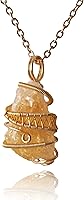 Designs by Nature Gems Handmade Raw Citrine Necklace - Genuine Yellow Pendant, Gold Plated Wire Wrapped, 24" Chain, November Birthstone