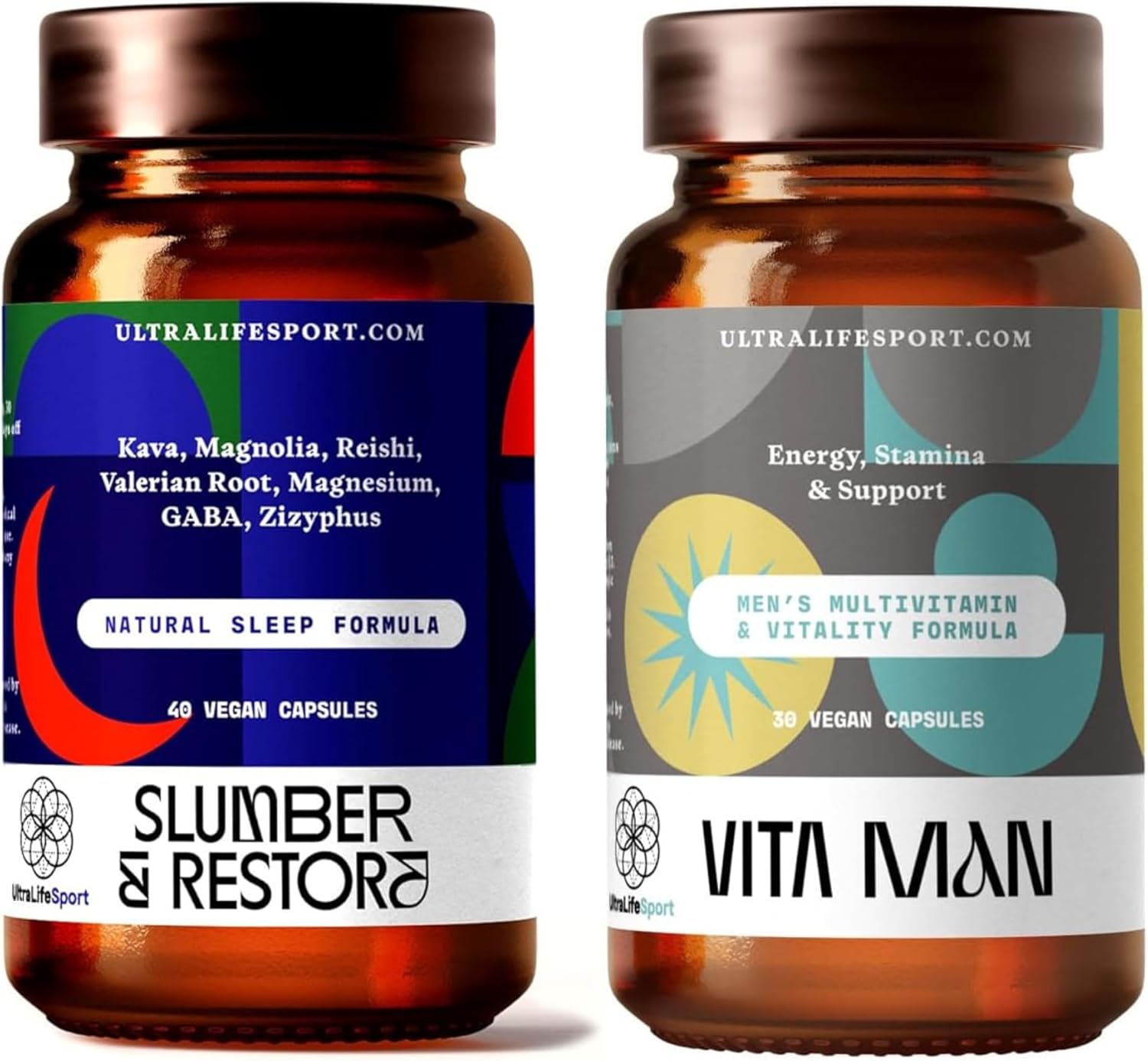 Ultra Life Sport Slumber & Restore Sleep Supplement with Magnesium, Valerian, Reishi, GABA + VITA Man Premium Men's Multivitamin | Vegan, Non-GMO
