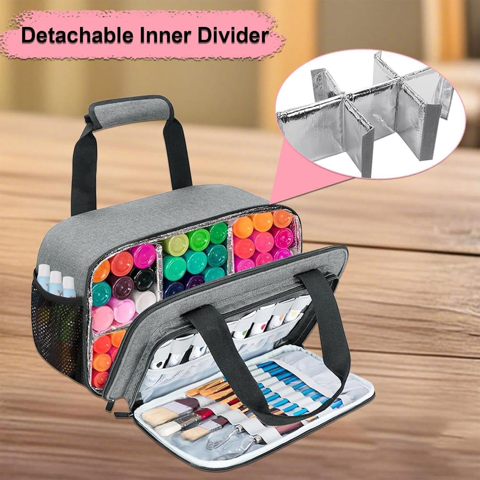 Bolsas Para Materiales Artísticos | Bolsa de Transporte con Compartimentos para Almacenamiento de Arte | Estuche de Gran Capacidad con Bolsillos y Asas para Pinturas, Rotuladores y Material de Oficina