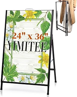 A Frame Sign with Carry Handle, 24 x 36 Inch Heavy Duty Folding Pavement Sign, Black Coated Steel Sandwich Board, Outdoor Sidewalk Signboard for Restaurant, Café, Wedding, Party