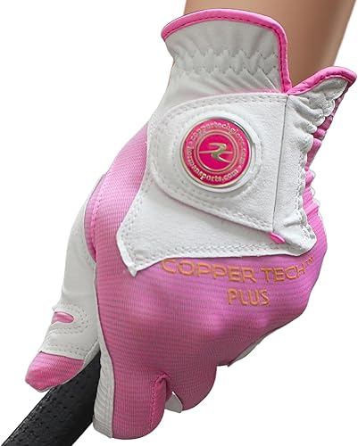 Miniatura 1 de Copper Tech Guantes de golf para mujer, varios colores elegantes para golfistas, 100% piel Cabretta AAA, soporte óptimo de muñeca con hilo de cobre