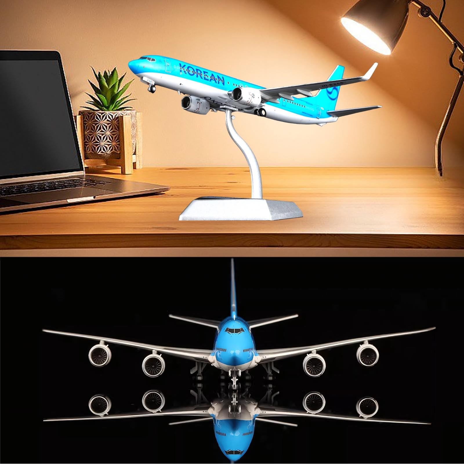 Modello aereo lega metallo pressofuso Korean Air B747 in scala 1/400 con livrea, carrello atterraggio mobile, ruote girevoli, espositore collezione, aereo for casa, ufficio, appassionato