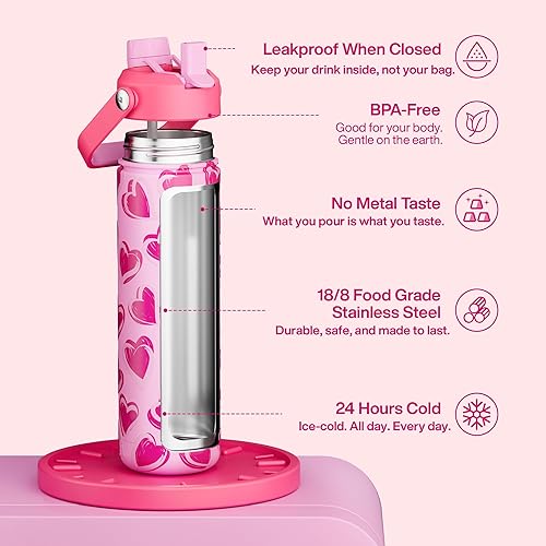 Miniatura 733 de ENCOOL Botella de agua aislada con popote, de acero inoxidable, a prueba de fugas, sin BPA, al vacío de doble pared que se mantiene fría durante 24