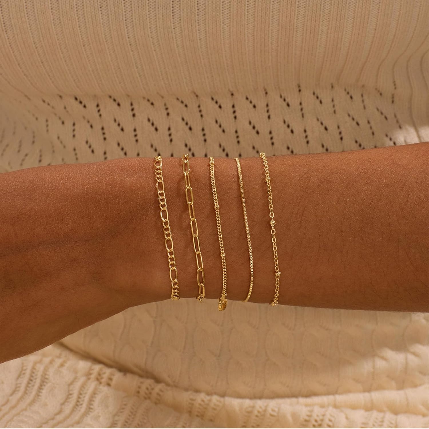 Gold Bracelets for Women, Dainty 14K Gold Plated Bracelet Stack for Women Trendy CZ Tennis Paperclip Cuban Chain Stackable Adjustable Waterproof Link Bracelet Jewelry Set Fashion Accessories Gifts - Image 2