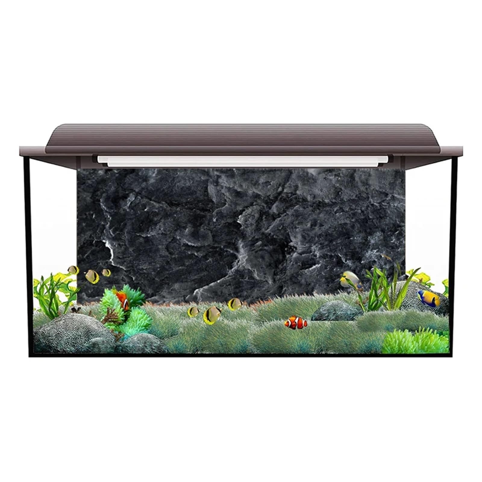 Poster Aquarium Autocollant de Fond d'aquarium, Affiche Grain Pierre Noire, décoration, Papier Peint Auto-adhésif, 3D pour la décoration(41x 122cm)