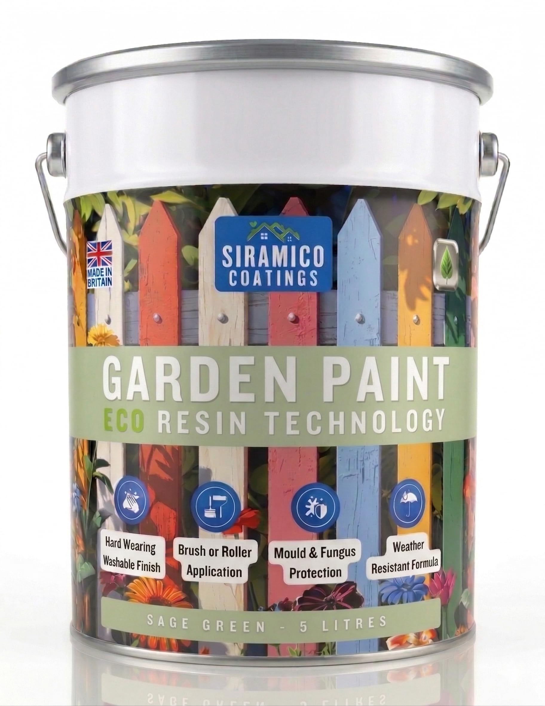 SIRAMICO COATINGS Garden Paint – 5 Litres - Eco Resin Premium One Coat Garden Paint for Garden Furniture (Sage Green, 5 Litre)