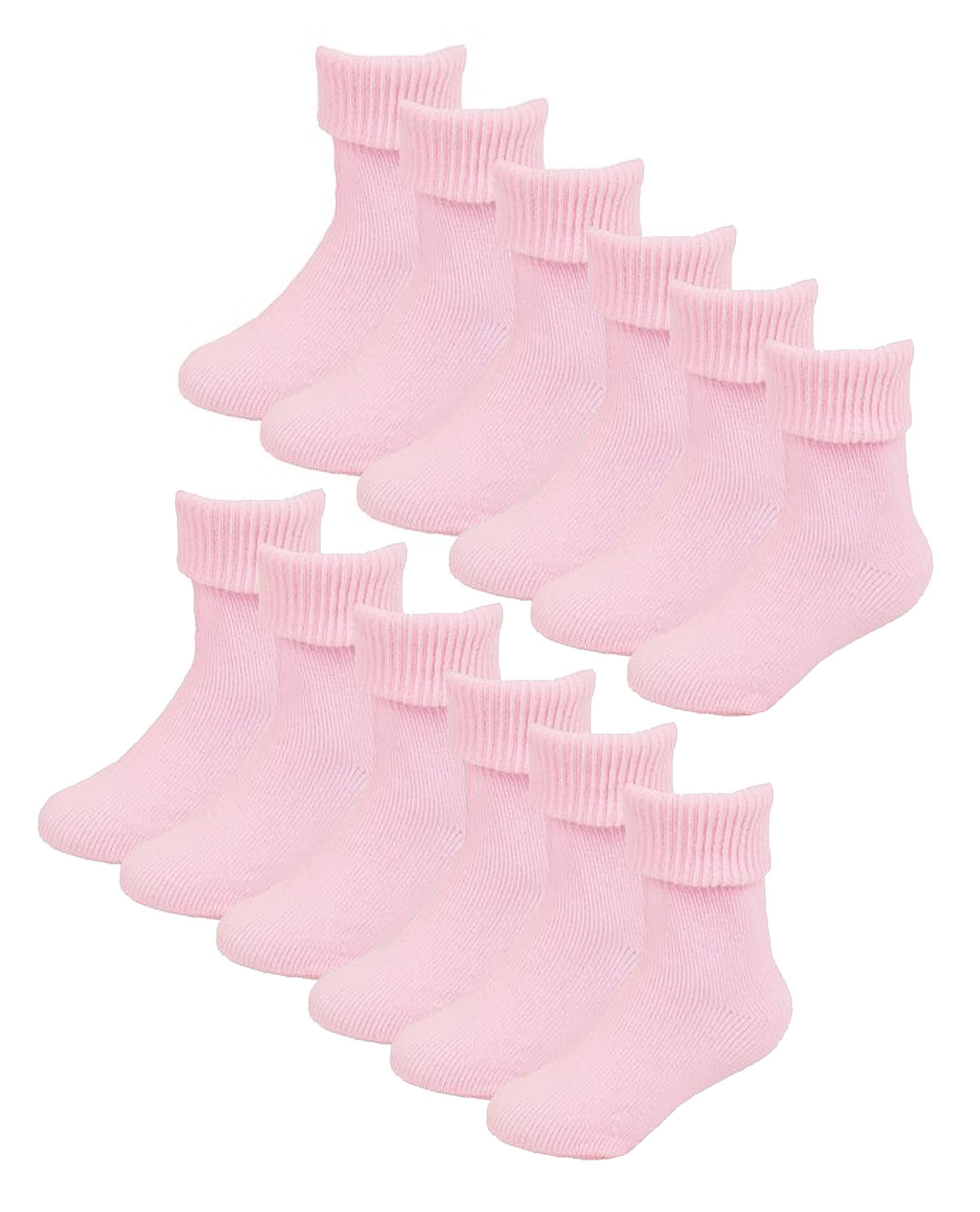 Sock Snob Unisex Infant Pink Baby Cotton Turn Over Top Socks | 6 Pair Pack Plain Funny Socks For Boy And Girl