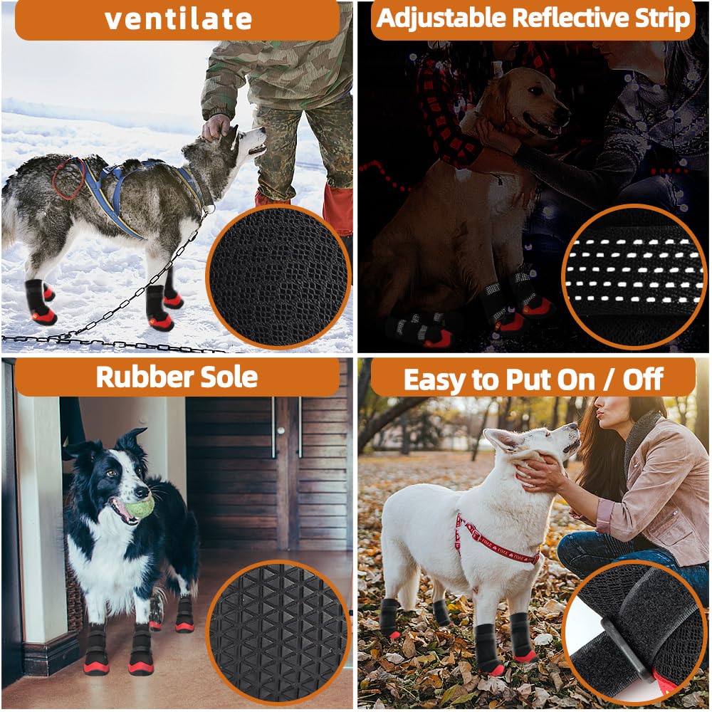 Lot de 4 Paires de Chaussures antidérapantes et imperméables pour Chiens de Petite et Grande Taille avec Sangles réfléchissantes pour la randonnée