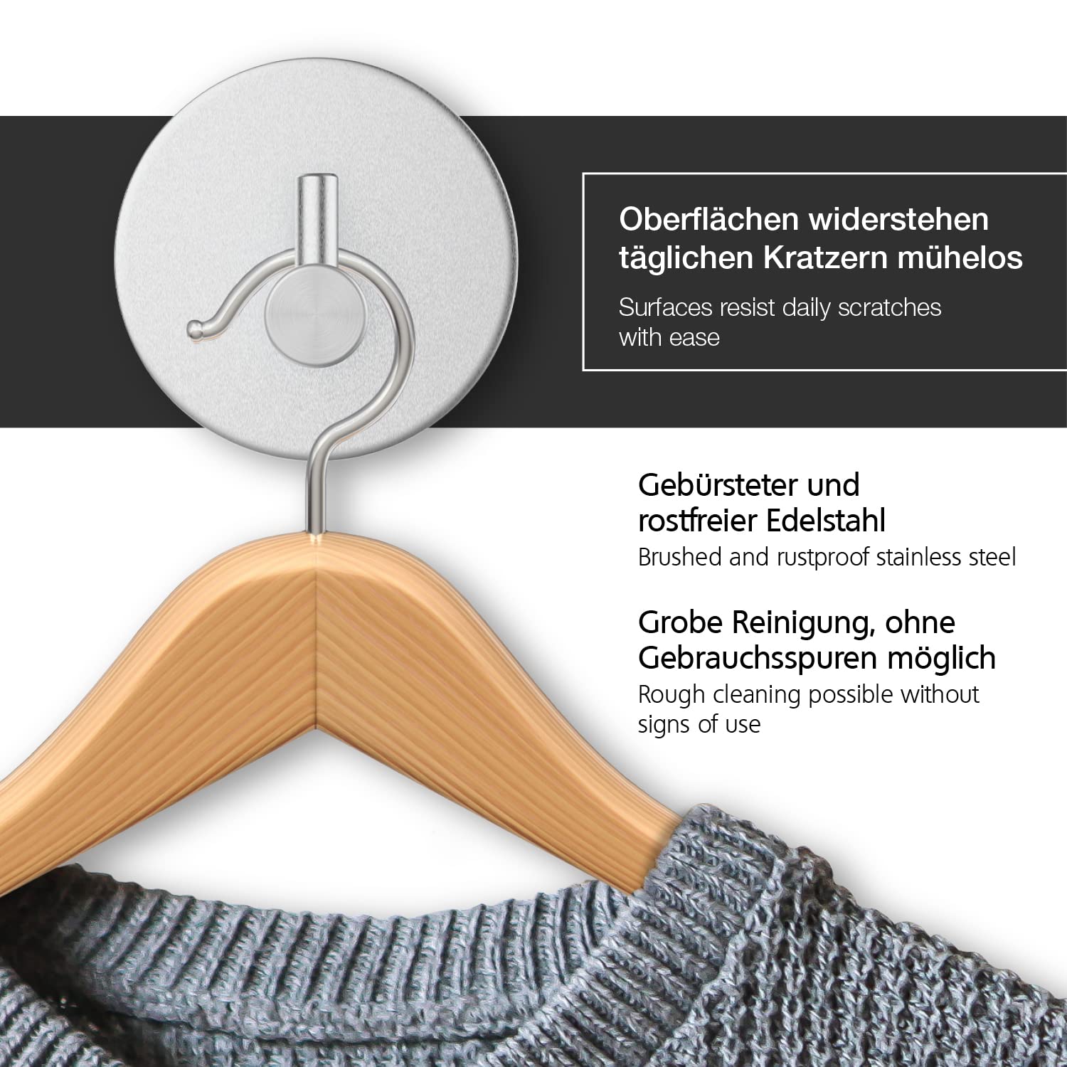 Ganci Adesivi Inox 2 Pezzi - Porta Asciugamani Anti-Ruggine Per Bagno E Cucina - Senza Fori, Carico 3kg - 2