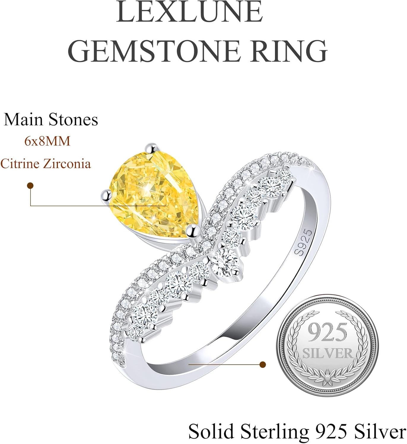 1CT Pear Cut Tearshaped Engagement Ring For Women, Sterling S925 Silver Solitaire Ring Wedding Ring Promise Ring